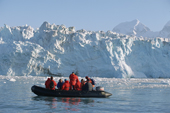 Tourist zodiac cruises by the Nordenskjold Glacier in East Cumberland Sound. Sth Georgia. Sub Antarctic Is.