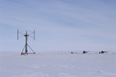 Wind turbine at the Neumayer base, a German research station. Ekstrom Ice shelf. Antarctica.