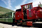 Train driver on the 'Train at the End of the World' in the Tierra del Fuego National Park. Argentina