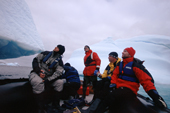 Passengers enjoy a zodiac ride around icebergs close to Pleneau Island. Antarctica
