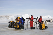 Serious photographers, both amateur and professional photograph Emperor Penguins. Antarctica