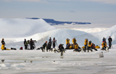 Lots of photographers at the Snow Hill Island Emperor Penguin colony. Antarctica.