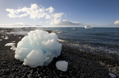 Lumps of iceberg ice lay stranded on the volcanic beach at Brown Bluff. Antarctica