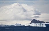 A storm on the glacier appears as a thick cloud. Antarctic Sound. Antarctica.