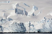 Huge crevasses at the foot of an Antarctic glacier.