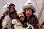 Young Chukchi in traditional fur clothing. Yanrakynnot. Chukotka. Siberia. Russia. 1997