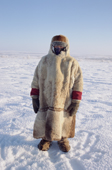 Olga Kirillova, a Sami woman from Lovozero, out on the tundra in the winter time. Murmansk, NW Russia. 2005