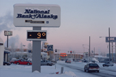 A Thermometer in Fairbanks shows a mild -9F in early winter. Alaska. USA. 1989