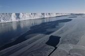 The Ekstrom Ice Shelf with new sea ice forming on the open water. Weddell Sea. Antarctica