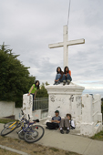 Local children hang out at the Cross at the top of the Hill in Punta Arenas. Chile