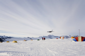 Ilyushin 76 Td flies over the camp at Patriot Hills, centre of operations for ALE in Antarctica