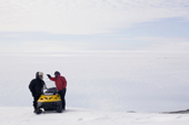 Andy shows Lee the view from Windy Ridge, behind them the Antarctic Plateau and Patriot camp. Antarctica