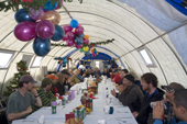 Celebrating the New Year in the Dining tent at Patriot Hills. Operations centre for ALE in Antarctica