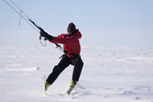 Andy Tyson Kite Ski's in a high wind on the polar plateau at Patriot Hills. Antarctica