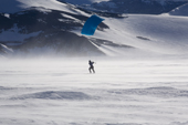 Malin ski sails in a high wind at Patriot Hills, close to the blue ice runway. Antarctica