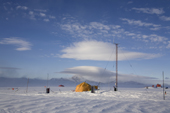 Extreme clarity between the 60 knot gusts of wind, calm in a storm. Patriot Hills Radio tent. Antarctica