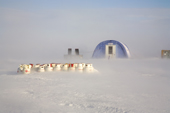 Gas cylinders in blowing snow during a storm at Patriot Hills. Antarctica