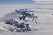 Aerial view of the Independence Hills, along a curved moraine to the Morris Ice Cliffs. Ellsworth Mountains. West Antarctica