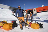 Unpacking equipment from the Twin Otter at Vinson Base Camp.Ellsworth Mountains. Antarctica