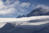 A band of stratus cloud in one of the valleys of the Vinson Massif. Ellsworth Mountains. Antarctica