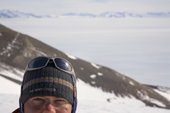 Portrait of a hiker in the Patriot Hills as part of the Antarctic Experience. West Antarctica