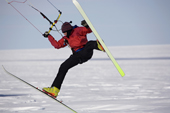 Andy Tyson has a moment of excitement while Kite Skiing in a good wind at Patriot Hills. Antarctica