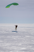 Ronni has a moment of excitement while Ski-sailing in a good wind at Patriot Hills. Antarctica