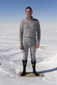 David demonstrates the layers he wears to keep warm (base layer & socks) Antarctica,