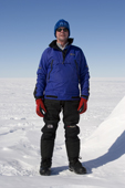 David demonstrates the layers he wears to keep warm (mid layer, hat & gloves) Antarctica,