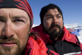 Portrait of Pato and Luis at Patriot Hills in ALE red jackets. Antarctic Tourism