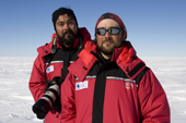 Portrait of Luis and Pato at Patriot Hills in ALE red jackets. Antarctic Tourism