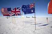 Flags of Nations at the Ceremonial South Pole. Antarctica