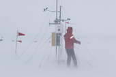 Weatherman checks the weather station by the Blue Ice runway. Patriot Hills. Antarctica