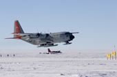 C130, Hercules takes off from Amundsen-Scott South Pole Research Station Antarctica