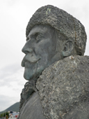 The bust of Adrien de Gerlache, Belgian Polar Explorer, on the seafront at Ushuaia. Argentina