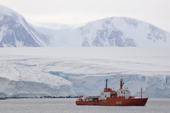A33 Hesperides is the naval component with Spanish Antarctic Research, she is seen here by a glacier in Marguerite Bay on 18th February 2009. Antarctica