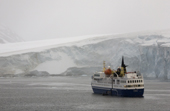 Ocean Nova listing to Port having twice run aground in Katabatic winds in Marguerite Bay Antarctica