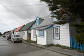 Old houses, many made from corrugated iron, in Pioneer Row. Stanley. The Falkland Islands