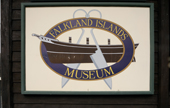 Sign to the Falkland Islands Museum in Stanley. The Falklands