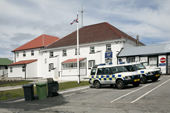 Police vehicles outside the Police Station in Stanley, capital of the Falkland Islands
