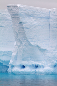 Distincive icicle fronted caves in a tabular iceberg look like eyes. Antarctica