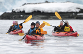 Kayaking in Double Kayaks in Mikkelsen Harbour, Trinity Island. Antarctica