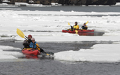 Kayaking amongst ice floes at Whalers Bay. Deception Is. South Shetland Is. Antarctica