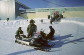 Inuit children leaving the school after a days classes in Igloolik. Nunavut, Canada. 1987