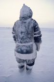 Tom Kudloo, an Inuit hunter from Baker Lake, dressed in traditional clothing. Nunavut, Canada. 1982