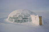 A Qaggiq (large communal igloo for feasts) built from lake ice near Igloolik. Nunavut, Canada. 1999