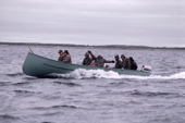 Cree Indians leaving in their boats for a goose hunt. Quebec. Canada. 1988