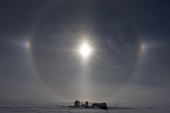 Parhelia (sun dogs) over campsite for 2009 Monaco Antarctic Expedition at 89 degrees South.