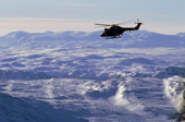 Royal Marine Lynx helicopter between Fagernes and Hjerkinn. Norway.