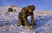 Royal Marine retrieving a fired TOW missile, during Arctic Training. Hjerkinn, Norway.